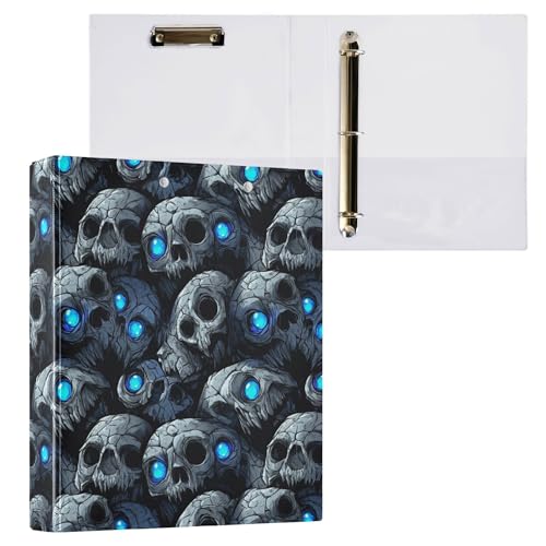 3-Ring-Binder für Studenten, mit Klemmbrett, Büroordner, Zubehör, 200 Blatt, 1 Packung, Hund, Totenkopf, Blau, Neonaugen von Caihoyu