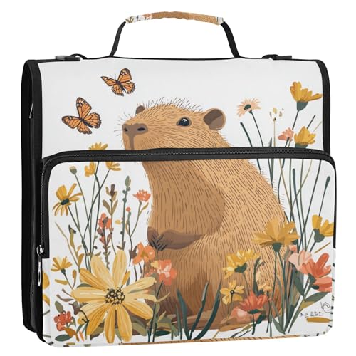 3 Ringe, 3,8 cm, Reißverschluss, Organizer mit Riemen, wasserdicht, Dokumentenmappe, Organizer für Schule, Sweet Capybara, Weiß von Caihoyu