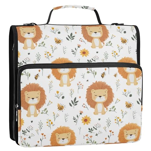 3 Ringe, 3,8 cm, Reißverschluss-Mappe mit Griff und abnehmbarem Schultergurt, mehrere Taschen, Dokumentenaufbewahrung, Aufbewahrungstasche für Mittelschule, niedlicher Löwe, Weiß 3 Ringe, 3,8 cm, Reißverschluss-Mappe mit Griff und abnehmbarem Schultergurt, mehrere Taschen, Dokumentenaufbewahrung, Aufbewahrungstasche für Mittelschule, niedlicher Löwe, Weiß von Caihoyu