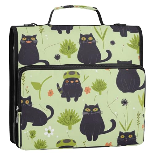 3 Ringe, 3,8 cm, Reißverschluss-Mappe mit Griff und abnehmbarem Schultergurt, mehrere Taschen, tragbares Portfolio für Mittelschüler, Cartoon, schwarze Katzen mit grünen Froschköpfen 3 Ringe, 3,8 cm, Reißverschluss-Mappe mit Griff und abnehmbarem Schultergurt, mehrere Taschen, tragbares Portfolio für Mittelschüler, Cartoon, schwarze Katzen mit grünen Froschköpfen von Caihoyu