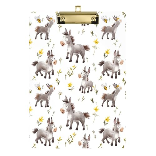 Acryl-Klemmbrett, dekoratives Klemmbrett, flaches Profil, Aktenordner, Papier-Schreibblock für Frauen, Krankenschwestern, Büro, silberfarbener Clip, 30,5 x 22,9 cm, Cartoon-Esel, Weiß von Caihoyu