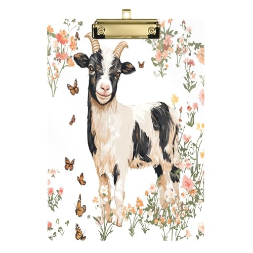 Acryl-Klemmbrett, dekoratives Klemmbrett, flaches Profil, Aktenordner, Papier-Schreibblock für Frauen, Krankenschwestern, Büro, silberfarbener Clip, 30,5 x 22,9 cm, lustige Ziege, Weiß von Caihoyu