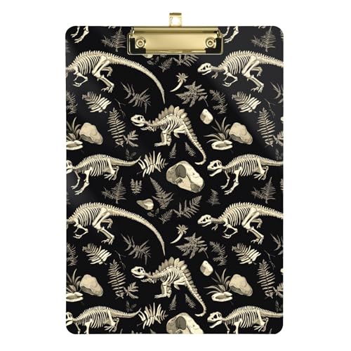 Acryl-Klemmbrett, lustig, cool, dekorative Klemmbretter, flaches Profil, Aktenordner, Papier-Schreibblock für Frauen, Krankenschwestern, Büro, silberfarbener Clip, 30,5 x 22,9 cm, Dinosaurier-Skelett von Caihoyu