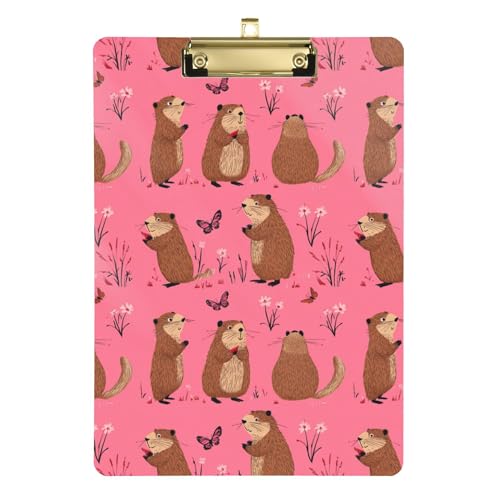 Acryl-Klemmbrett, niedlich, modisch, dekorativ, mit Metallclip, A4, Briefgröße, Standard-Klemmbrett für Büro, Schule, Klassenzimmer, goldfarbener Clip, 30,5 x 22,9 cm, Cartoon-Biber von Caihoyu