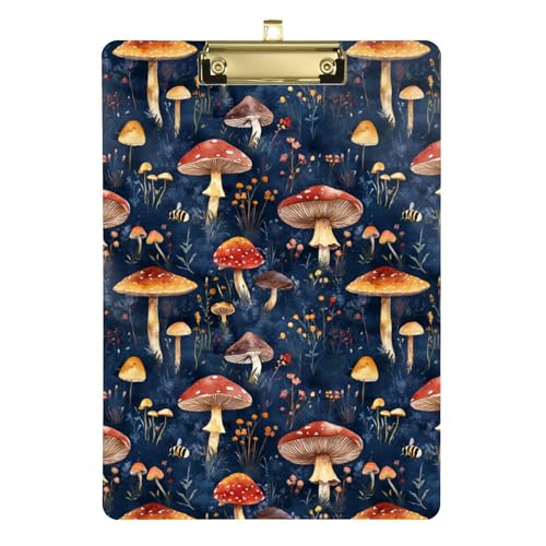 Acryl-Klemmbrett, niedlich, modisch, dekorativ, mit Metallclip, Aktenordner, Papier, Schreibblock, Dokumenten-Organizer für Schule, Arbeit, Zeichnen, silberfarbener Clip, 30,5 x 22,9 cm, rote Pilze von Caihoyu