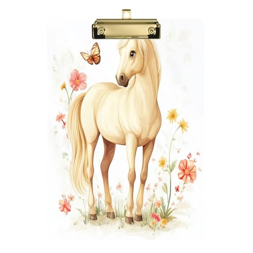 Acryl-Klemmbrett, niedliches modisches Klemmbrett, dekorativ, flaches Profil, Aktenordner, Papier-Schreibblock für Büro, Schule, Klassenzimmer, silberfarbener Clip, 30,5 x 22,9 cm, Cartoon-Pferd, Weiß Acryl-Klemmbrett, niedliches modisches Klemmbrett, dekorativ, flaches Profil, Aktenordner, Papier-Schreibblock für Büro, Schule, Klassenzimmer, silberfarbener Clip, 30,5 x 22,9 cm, Cartoon-Pferd, Weiß von Caihoyu
