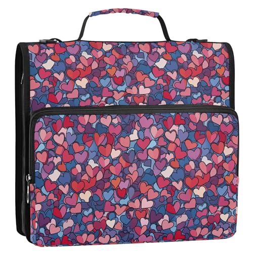 Bindertasche mit 3 Ringen und Reißverschluss, 3,8 cm, mit Griff und abnehmbarem Schultergurt, mehrere Fächer, Aufbewahrungstasche für Dokumente, Akten, geeignet für Mittelschule, Valentinstag von Caihoyu