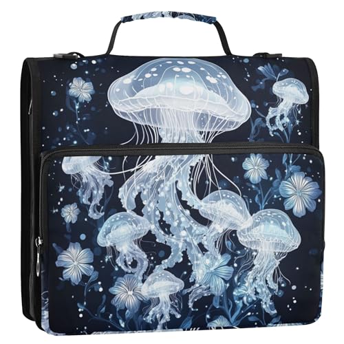 Bindertasche mit 3 Ringen und Reißverschluss, 3,8 cm, mit Griff und abnehmbarem Schultergurt, mehrere Taschen, Dokumentenmappe, Organizer für Schule/Büro, Beauty-Quallen, Silber Bindertasche mit 3 Ringen und Reißverschluss, 3,8 cm, mit Griff und abnehmbarem Schultergurt, mehrere Taschen, Dokumentenmappe, Organizer für Schule/Büro, Beauty-Quallen, Silber von Caihoyu