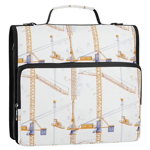 Bindertasche mit 3 Ringen und Reißverschluss, mit Griff, mehrere Taschen, Dokumentenmappe, Organizer für Mittelschüler, Cartoon, leistungsstarker, imposanter Turmkran von Caihoyu