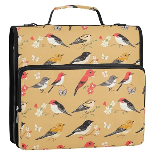 Büroordner mit 3 Ringen, 3,8 cm, mit Griff und abnehmbarem Schultergurt, Dokumentenmappe, Organizer für Büro, Schule, Cartoon, niedlicher Kamin, Swift Birds, Gold von Caihoyu