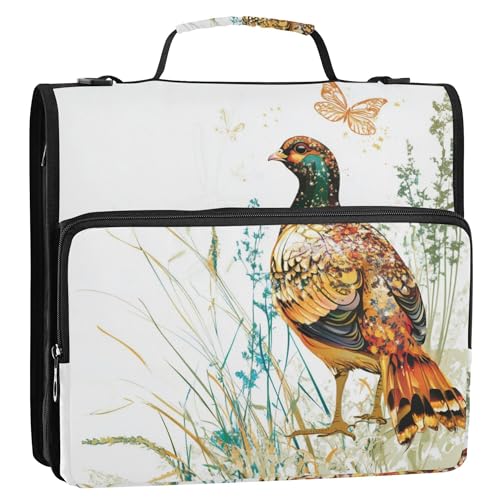 Büroordner mit 3 Ringen, Organizer mit Riemen, mehrere Taschen, Dokumentenmappen, Aufbewahrungstasche für Schule/Büro, Kunst, Wachtel, Weiß von Caihoyu