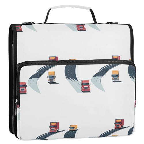 Büroordner mit 3 Ringen, Schultergurt und Griff, mehrere Taschen, Dokumentenmappe, Organizer für Mittelschule, Autobahn, LKW, Weiß von Caihoyu
