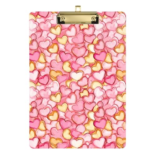 Dekoratives Klemmbrett, flaches Profil, niedliches Kunststoff-Klemmbrett, A4, für Büro, Schule, Klassenzimmer, silberfarbener Clip, 30,5 x 22,9 cm, Valentinstag, goldene Liebe von Caihoyu