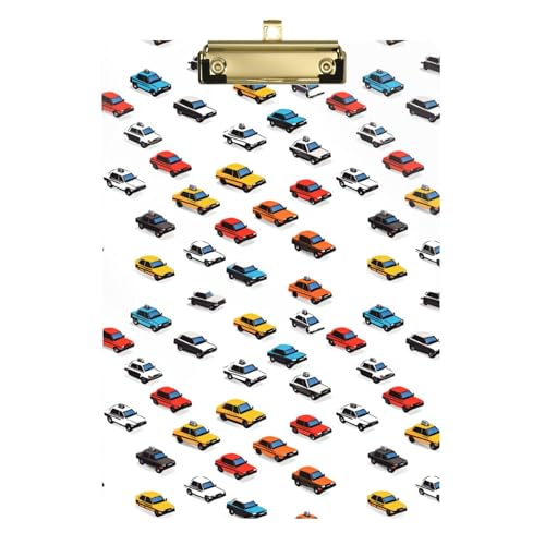 Dekoratives Klemmbrett, flaches Profil, niedliches Kunststoff-Klemmbrett, A4, für Bürobedarf, Zuhause, silberfarbener Clip, 30,5 x 22,9 cm, Taxi-Autos, Weiß von Caihoyu