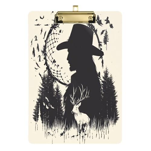 Dekoratives Klemmbrett mit Metallclip, A4, Briefgröße, Standard-Klemmbrett, Dokumenten-Organizer für Schule, Arbeit, Zeichnen, silberfarbener Clip, 30,5 x 22,9 cm, Western-Cowboy-Traumfänger von Caihoyu