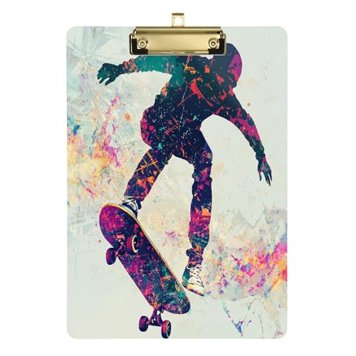Dekoratives Klemmbrett mit Metallclip, Aktenordner, Papier-Schreibblock für Bürobedarf, Heimgebrauch, goldfarbener Clip, 30,5 x 22,9 cm, Skateboard Dekoratives Klemmbrett mit Metallclip, Aktenordner, Papier-Schreibblock für Bürobedarf, Heimgebrauch, goldfarbener Clip, 30,5 x 22,9 cm, Skateboard von Caihoyu