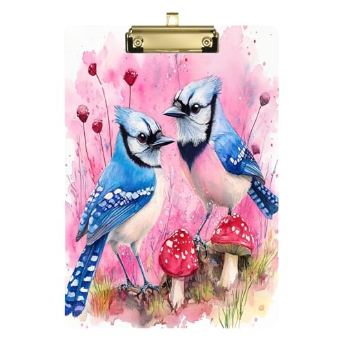Dekoratives Klemmbrett mit Metallclip, Aktenordner, Papier-Schreibblock für Lehrer, Sozialarbeiter, Studenten, Krankenschwestern, silberfarbener Clip, 30,5 x 22,9 cm, wilde blaue Jay Birds von Caihoyu