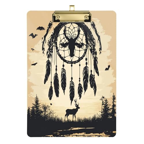 Dekoratives Klemmbrett mit Metallclip, niedliche Kunststoff-Klemmbretter, A4, Dokumenten-Organizer für Schule, Arbeit, Zeichnen, goldfarbener Clip, 30,5 x 22,9 cm, Western-Cowboy-Traumfänger von Caihoyu