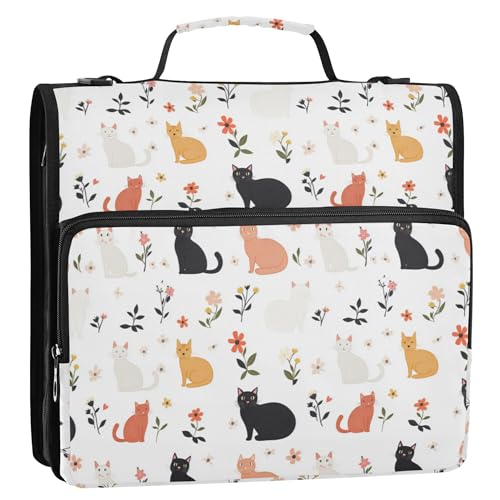Dokumenten-Organizer mit 3 Ringen, Reißverschluss mit Schultergurt und Griff, mehrere Taschen, Dokumenten-Organizer, Tasche für Schule und Büro, Cartoon, süße Katze, Weiß Dokumenten-Organizer mit 3 Ringen, Reißverschluss mit Schultergurt und Griff, mehrere Taschen, Dokumenten-Organizer, Tasche für Schule und Büro, Cartoon, süße Katze, Weiß von Caihoyu