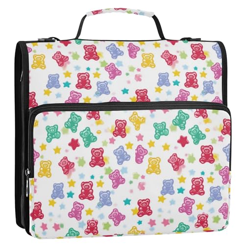 Dokumentenmappe mit 3 Ringen und Griff, 3,8 cm, Dokumentenmappe mit mehreren Fächern, Organizer für Büro, Schule, bunte Gummibärchen, Süßigkeiten, Gelee, Süßigkeiten von Caihoyu