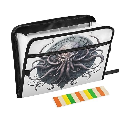 Fächermappe mit 13 Fächern, A4, Briefform, Akkordeon, Dokumenten-Organizer mit Reißverschluss, für Büro, Schule, Cthulhu-Stil, Schwarz und Weiß Fächermappe mit 13 Fächern, A4, Briefform, Akkordeon, Dokumenten-Organizer mit Reißverschluss, für Büro, Schule, Cthulhu-Stil, Schwarz und Weiß von Caihoyu