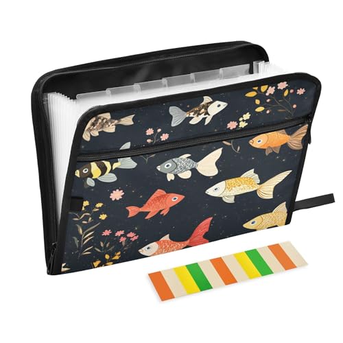 Fächermappe mit 13 Fächern, A4, Briefformat, Dokumente, Quittungen, Organizer mit Reißverschluss, Schule, Zuhause, Büro, Klassenzimmer, Cartoon, süßer Fisch, neutral von Caihoyu