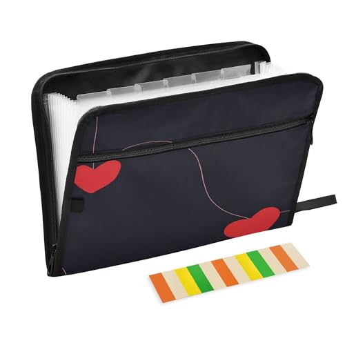 Fächermappe mit 13 Fächern, A4, Briefgröße, Papier, Akkordeon, Dokumenten-Organizer mit Reißverschluss, Klassenzimmer, Zuhause, Büro, Reisen, Valentinstag, rotes Herz von Caihoyu