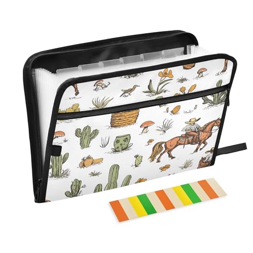 Fächermappe mit 13 Fächern, A4, Briefgröße, Papier, Akkordeon, Dokumenten-Organizer mit Reißverschluss, Klassenzimmer, Zuhause, Büro, Reisen, Western-, Cowboy-, Pferd-, Kaktus Fächermappe mit 13 Fächern, A4, Briefgröße, Papier, Akkordeon, Dokumenten-Organizer mit Reißverschluss, Klassenzimmer, Zuhause, Büro, Reisen, Western-, Cowboy-, Pferd-, Kaktus von Caihoyu