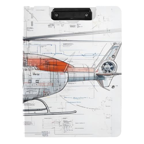Faltbares Klemmbrett A4 Klemmbrett Folio Zwei Metallclips Stifthalter Still-Clipboard mit Abdeckung Hubschrauber Weiß von Caihoyu