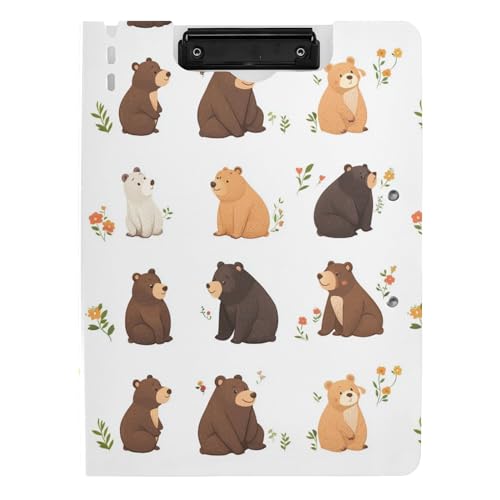 Faltbares Klemmbrett A4 Klemmbrett mit Padfolio Doppelclips Stifthalter Büro Klemmbrett mit Abdeckung Cartoon Süßer Bär Weiß von Caihoyu