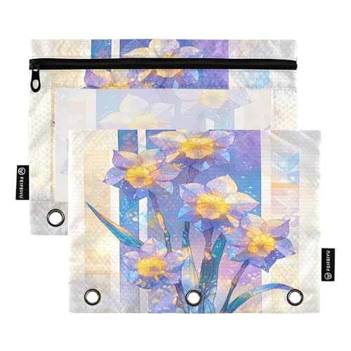 Federmäppchen für 3 Ringe, Binder-Bleistifttasche mit transparentem Fenster, Reißverschluss, Kosmetiktaschen für Kinder, Zuhause, Reisen, Aufbewahrungsbehälter, Narzissen-Stil, 2 Stück Federmäppchen für 3 Ringe, Binder-Bleistifttasche mit transparentem Fenster, Reißverschluss, Kosmetiktaschen für Kinder, Zuhause, Reisen, Aufbewahrungsbehälter, Narzissen-Stil, 2 Stück von Caihoyu