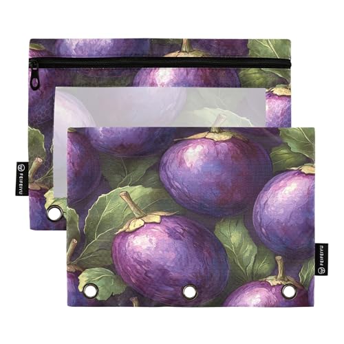 Federmäppchen für 3 Ringe, Ringbuch, Stifthalter mit transparentem Fenster, Reißverschluss, Stifteetui für Schule, Büro, Klasse, Aubergine, dänischer Stil, 2 Stück von Caihoyu