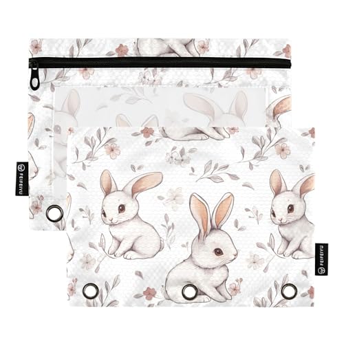Federmäppchen für 3 Ringe, Stiftehalter mit transparentem Fenster, Reißverschluss, Stifteetui für Kinder, Zuhause, Reisen, Aufbewahrungsbehälter, Cartoon, süßer Hase, Weiß, 2 Stück Federmäppchen für 3 Ringe, Stiftehalter mit transparentem Fenster, Reißverschluss, Stifteetui für Kinder, Zuhause, Reisen, Aufbewahrungsbehälter, Cartoon, süßer Hase, Weiß, 2 Stück von Caihoyu