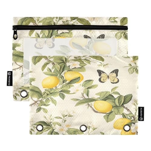 Federmäppchen für 3 Ringe, durchsichtiges Fenster, Federmäppchen, Reißverschluss, Kosmetiktasche für Büro, Klassenzimmer, Schulbedarf, Zitrone, Schmetterling, 2 Stück Federmäppchen für 3 Ringe, durchsichtiges Fenster, Federmäppchen, Reißverschluss, Kosmetiktasche für Büro, Klassenzimmer, Schulbedarf, Zitrone, Schmetterling, 2 Stück von Caihoyu
