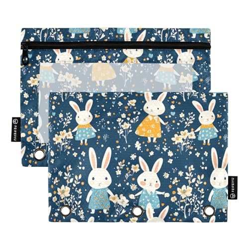 Federmäppchen für 3 Ringe, durchsichtiges Fenster, Federmäppchen, Reißverschluss, Kosmetiktasche für Schule, Büro, Klasse, Elterntag, Kaninchenfamilie, 2 Stück Federmäppchen für 3 Ringe, durchsichtiges Fenster, Federmäppchen, Reißverschluss, Kosmetiktasche für Schule, Büro, Klasse, Elterntag, Kaninchenfamilie, 2 Stück von Caihoyu