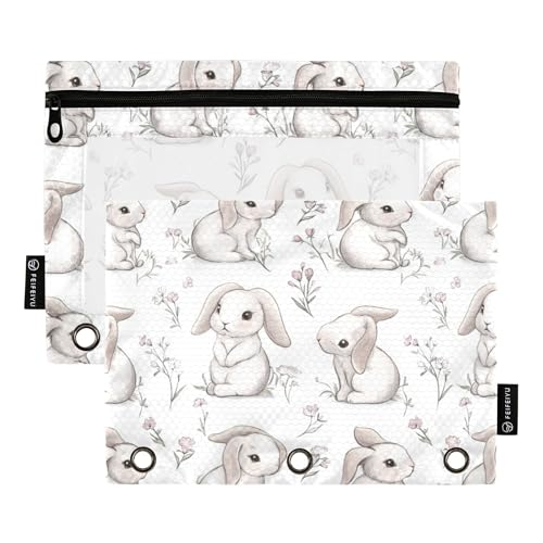 Federmäppchen für 3 Ringe, durchsichtiges Fenster, Schreibwarenetui, Reißverschluss, Kosmetiktasche, Kosmetiktasche, Organizer, Zubehör, Cartoon, süßes Kaninchen, Weiß, 2 Stück Federmäppchen für 3 Ringe, durchsichtiges Fenster, Schreibwarenetui, Reißverschluss, Kosmetiktasche, Kosmetiktasche, Organizer, Zubehör, Cartoon, süßes Kaninchen, Weiß, 2 Stück von Caihoyu