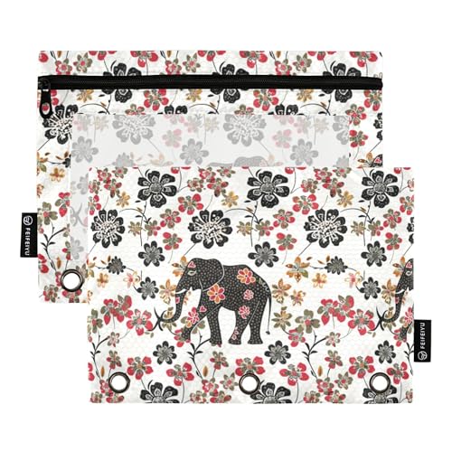 Federmäppchen für 3 Ringe, durchsichtiges Fenster, Schreibwarenetui, Reißverschluss, Stifteetui, Kosmetiktasche für Kinder, Zuhause, Reisen, Aufbewahrungsbehälter, Bohemian-Elefanten, Blumen, Weiß, 2 Federmäppchen für 3 Ringe, durchsichtiges Fenster, Schreibwarenetui, Reißverschluss, Stifteetui, Kosmetiktasche für Kinder, Zuhause, Reisen, Aufbewahrungsbehälter, Bohemian-Elefanten, Blumen, Weiß, 2 von Caihoyu