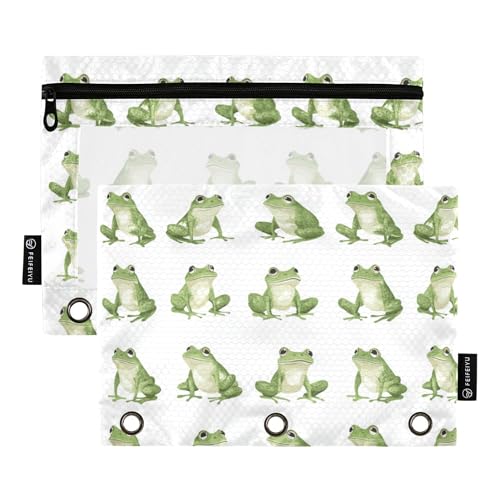 Federmäppchen für 3 Ringe, transparentes Fenster, Federmäppchen, Reißverschluss, Kosmetik-Organizer, Zubehör, Cartoon, lustiger Frosch, Weiß, 2 Stück Federmäppchen für 3 Ringe, transparentes Fenster, Federmäppchen, Reißverschluss, Kosmetik-Organizer, Zubehör, Cartoon, lustiger Frosch, Weiß, 2 Stück von Caihoyu