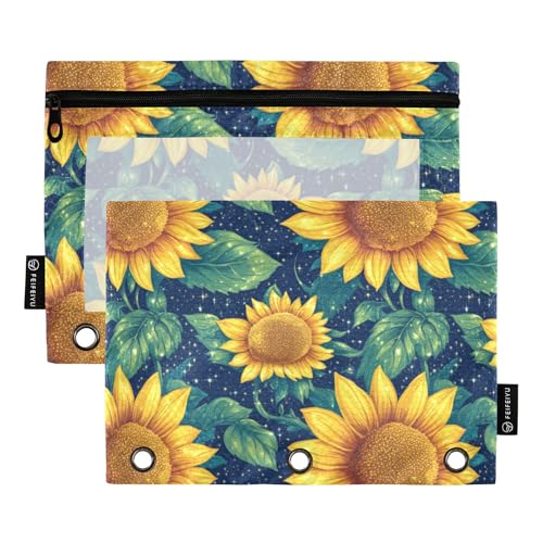 Federmäppchen für Standard-3-Ring-Binder, transparentes Fenster, Schreibwarenetui, Reißverschluss, Stifteetui, Schule, Büro, Kosmetik, Kinderbedarf, Elterntag, schöne Sonnenblume, 2 Stück Federmäppchen für Standard-3-Ring-Binder, transparentes Fenster, Schreibwarenetui, Reißverschluss, Stifteetui, Schule, Büro, Kosmetik, Kinderbedarf, Elterntag, schöne Sonnenblume, 2 Stück von Caihoyu