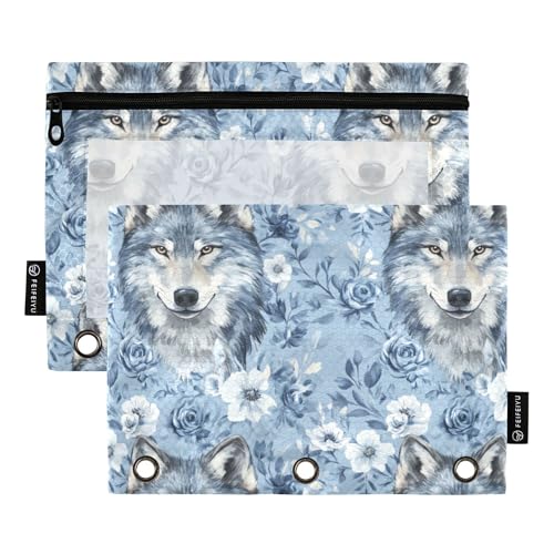 Federmäppchen für Standard-3-Ring-Ordner, transparentes Fenster, Federmäppchen mit Reißverschluss, Kosmetiktasche für Schule, Studenten, Klassenzimmer, Büro, Cartoon, niedlicher Wolf, Blau, 2 Stück Federmäppchen für Standard-3-Ring-Ordner, transparentes Fenster, Federmäppchen mit Reißverschluss, Kosmetiktasche für Schule, Studenten, Klassenzimmer, Büro, Cartoon, niedlicher Wolf, Blau, 2 Stück von Caihoyu