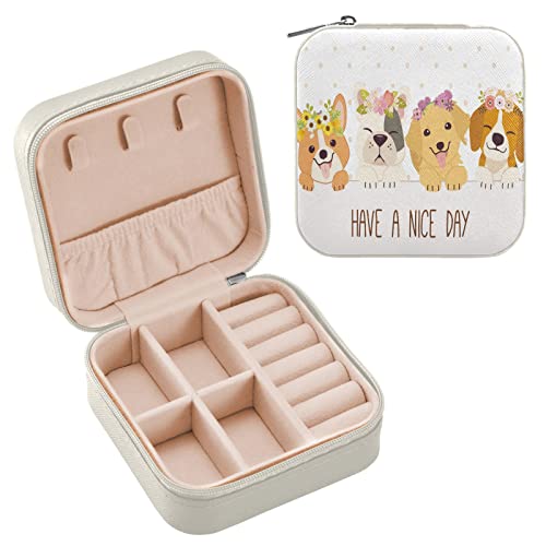 Kleine Schmuckschatulle für Damen, PU-Leder, Reise-Schmuckkästchen für Ringe, Ohrringe, Halsketten, Uhren, Geschenke für Mädchen, Frauen, niedlicher Hund mit Freunden Kleine Schmuckschatulle für Damen, PU-Leder, Reise-Schmuckkästchen für Ringe, Ohrringe, Halsketten, Uhren, Geschenke für Mädchen, Frauen, niedlicher Hund mit Freunden von Caihoyu