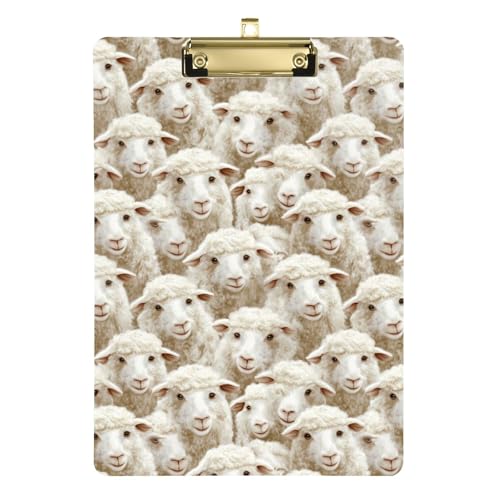Klemmbrett, niedliches modisches Klemmbrett, dekorativ, flaches Profil, niedliches Kunststoff-Klemmbrett, A4, für Frauen, Krankenschwestern, Büro, goldfarbener Clip, 30,5 x 22,9 cm, Cartoon-Schaf von Caihoyu