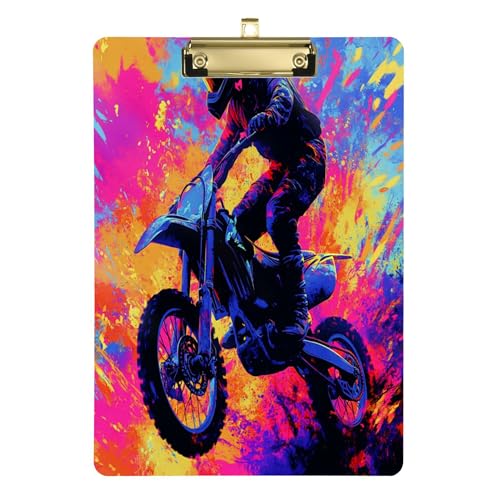 Klemmbrett Lustig Coole Dekorative Klemmbretter mit Metallclip Datei Ordner Papier Schreibblock für Bürobedarf Heimgebrauch Silberclip 30,5 x 22,9 cm Motocross Fahrrad und Lightning von Caihoyu