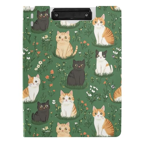 Klemmbrett mit Ordner A4 Klemmbrett mit Padfolio Zwei Metallclips Stifthalter Büro Klemmbrett mit Hardcover Cartoon Cute Cat Grün von Caihoyu