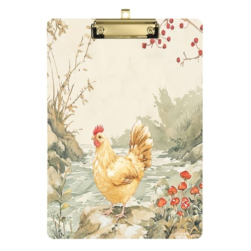 Kunststoff-Klemmbretter, dekoratives Klemmbrett mit Metallclip, Standard-A4-Klemmbretter für Bürobedarf, Heimgebrauch, silberfarbener Clip, 30,5 x 22,9 cm, süßes Yuanbao Huhn A River von Caihoyu
