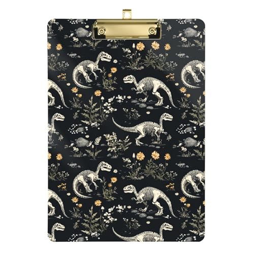 Kunststoff-Klemmbretter, lustig, cool, dekorative Klemmbretter mit Metallclip, A4, Briefgröße, Standard-Klemmbrett für Bürobedarf, Heimgebrauch, goldener Clip, 30,5 x 22,9 cm, Dinosaurier-Knochen von Caihoyu