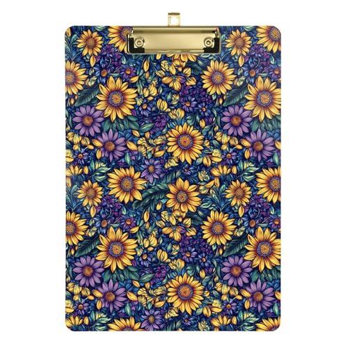 Kunststoff-Klemmbretter, niedlich, modisch, dekorativ, mit Metallclip, A4, Briefgröße, Standard-Klemmbrett für Frauen, Krankenschwestern, Büro, goldfarbener Clip, 30,5 x 22,9 cm, Ukraine, Sonnenblume von Caihoyu