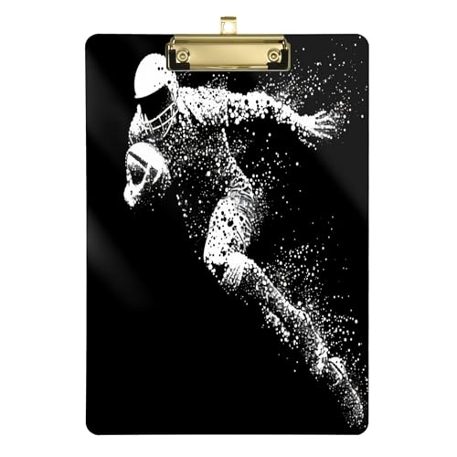 Kunststoff-Klemmbretter, niedlich, modisch, dekorativ, mit Metallclip, Aktenordner, Papier-Schreibblock für Frauen, Krankenschwestern, Büro, silberfarbener Clip, 30,5 x 22,9 cm, Rugby-Spieler von Caihoyu