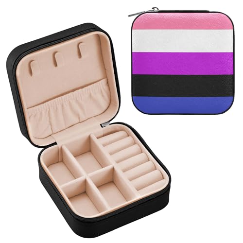 Lgbtq + Genderfluid Schmuckschatulle für Damen, PU-Leder, Reise-Schmucketui für Ringe, Ohrringe, Halsketten, Uhren, Geschenke für Mädchen, Damen, Frauen, Flagge für die Rechte des Stolzes und der Lgbtq + Genderfluid Schmuckschatulle für Damen, PU-Leder, Reise-Schmucketui für Ringe, Ohrringe, Halsketten, Uhren, Geschenke für Mädchen, Damen, Frauen, Flagge für die Rechte des Stolzes und der von Caihoyu