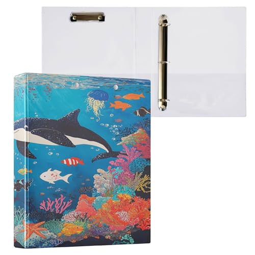 Notizbuch, 3,5 cm, 3 Ringe für Briefgröße (27,9 x 21,6 cm), mit Tascheneinband, Büroordner, Hardcover, 2 Stück, einige Delfine von Caihoyu